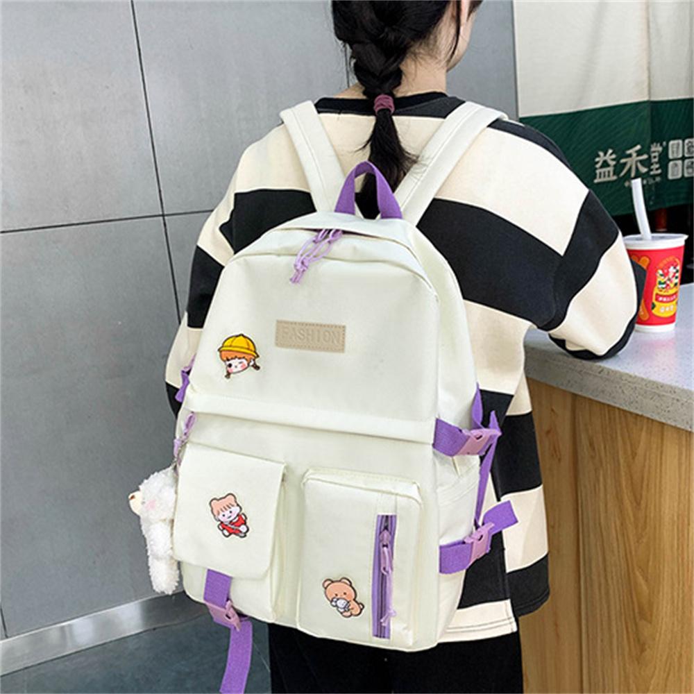 New Five-Piece Backpack Korean Style Contrast Color Canvas Bag