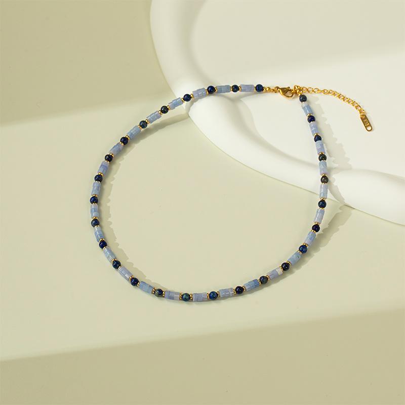 Elegant Retro Lapis Lazuli Beaded Necklace for Women - Versatile, High-End Fashion Clavicle Chain