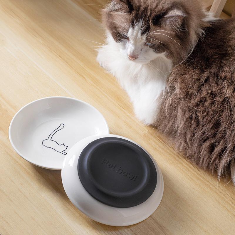 Ceramic Cat Plates With Silicone Anti Slip Pad Pet Cat Snack Bowl Cute Kitten Food Bowl Pet Kitten Water Bowl Pet Supplies