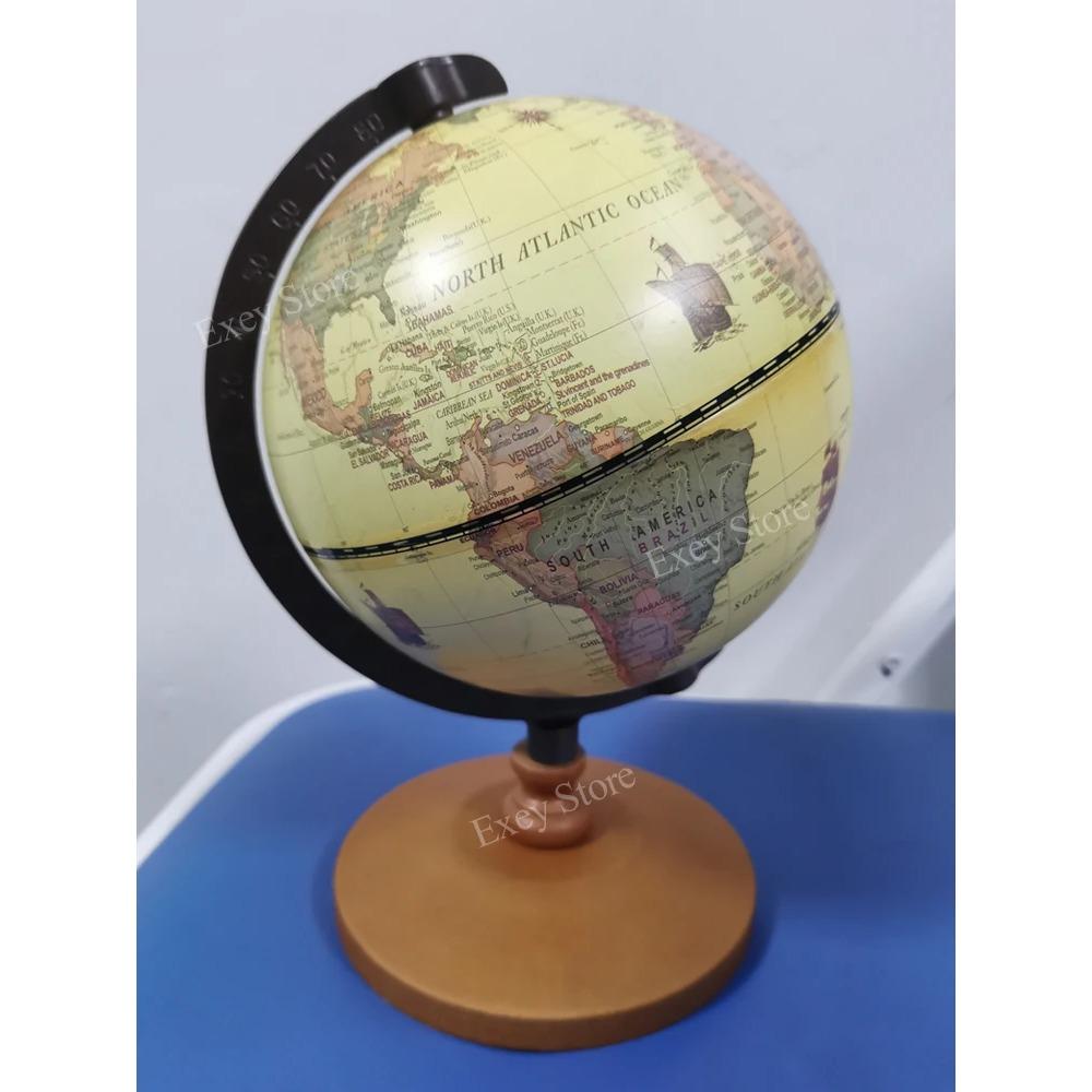 22cm World Globe Earth Map In English Retro Wooden Base Earth Instrument Geography Education Globe Desk Decoration Furniture