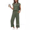 European and American women's clothing is popular, spring and summer knitted short-sleeved wide-leg pants casual two-piece set