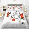 Flower Duvet Cover Set Words White Background with Colourful Flowers Pattern Bike King Size for Boys Girls Polyester Bedding Set