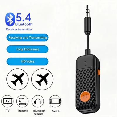 2 In 1 Bluetooth 5.4 Audio Transmitter Receiver 3.5mm AUX Jack Airplane Wireless Adapter Mic For TV Car Kit Speaker PC Headphone