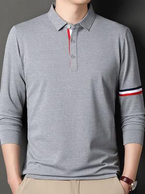 New Men's Polo Spring and Autumn Long-sleeved T-shirt Men's Lapel Simple Business Youth Loose Large Size Dad Wear
