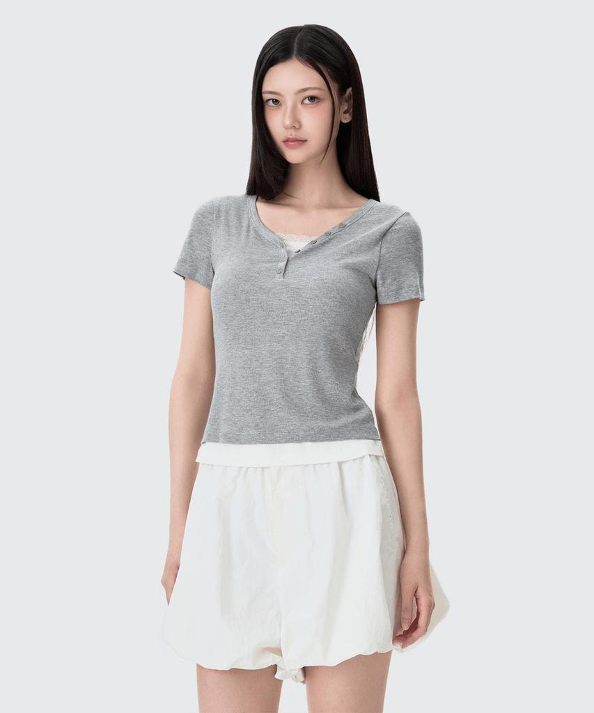 MIXXO Button-Up Layered T-Shirt Re Lwg418A_Miwhwg80Qa