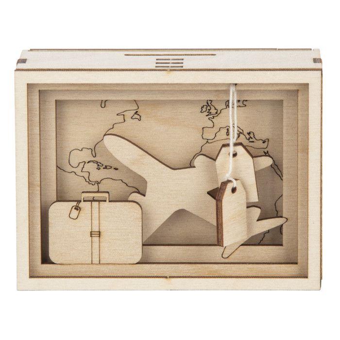 Wooden Piggy Bank - Travel - 11.5 X 8.5 X 5 Cm - DIY Kit - Decorative Objects - Mixed