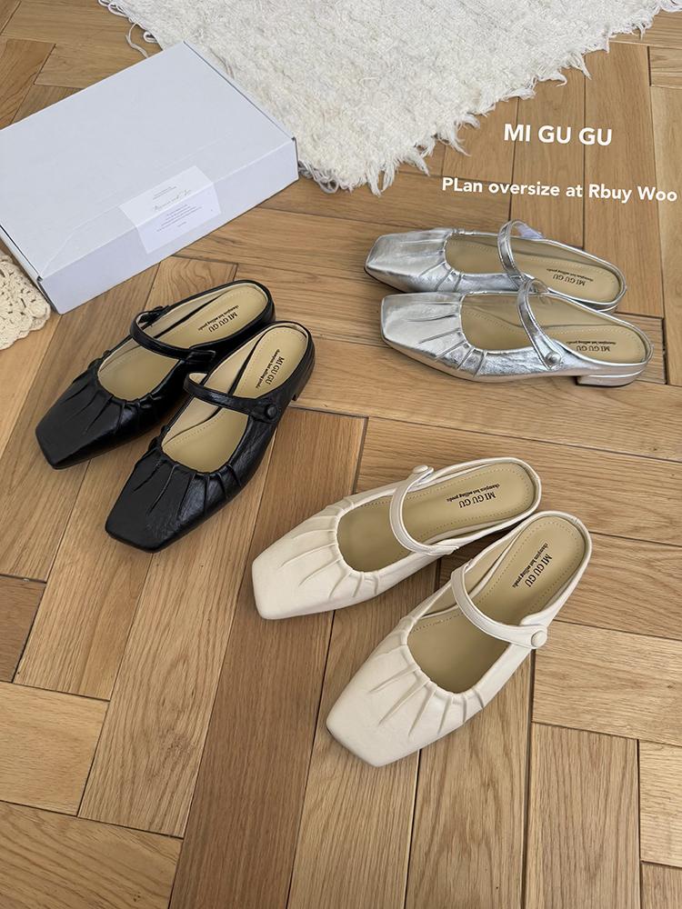 Fashion Summer Flat Sandals Woman 2025 New Square Toe Buckle Strap Breathable Satin Leisure Slingbacks Chic Mules Shoes for Ladies