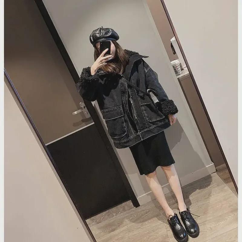 Women's Denim Jacket with Velvet and Lambswool Lining - 2025 Autumn/Winter Trend.