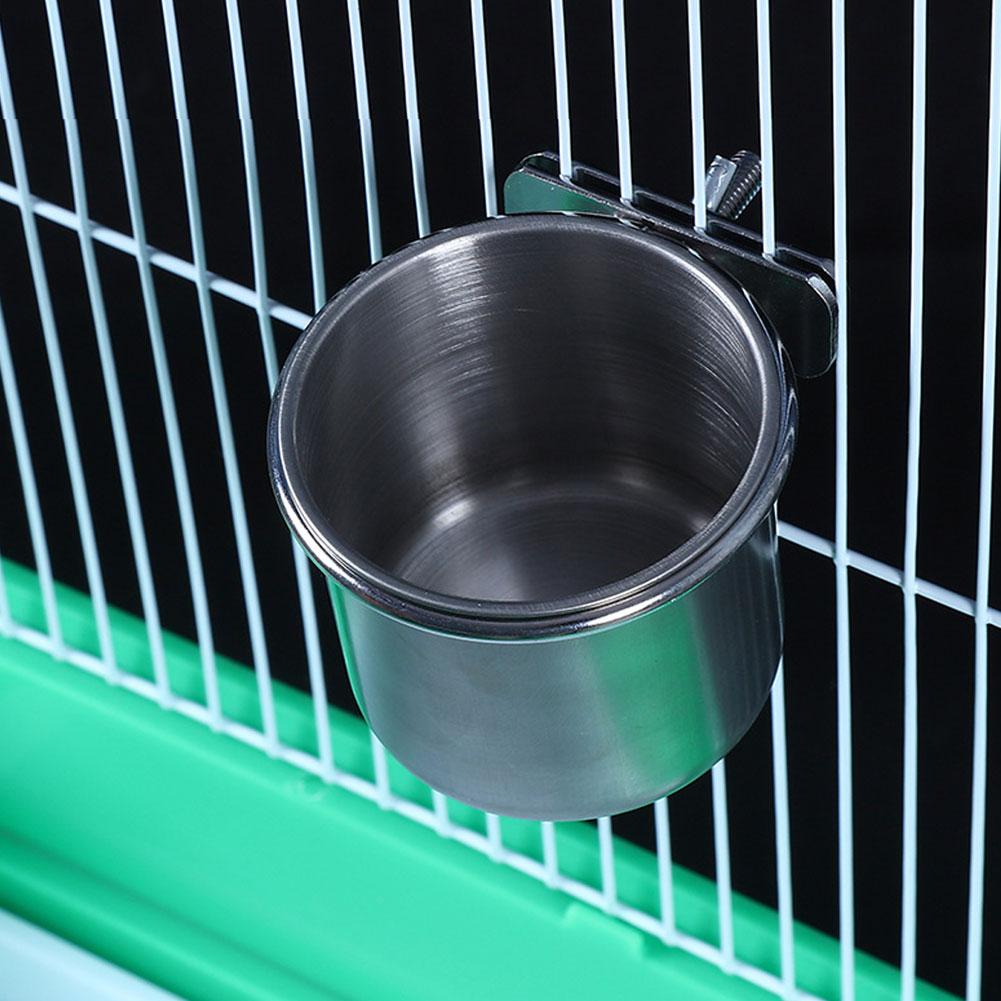 Parrot Feeding Cups Stainless Steel Food Water Bowls with Clamp Holder Bird Cage Feeders for Parakeet Small Animals