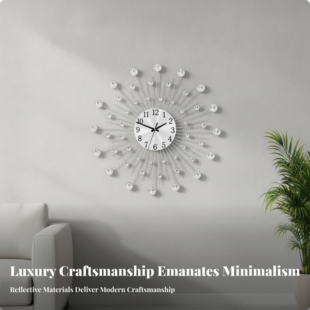 Modern Wall Clock | Brushed Silver Finish, with Gem Accents, for