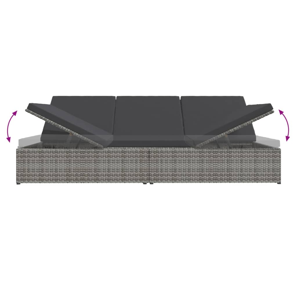 Vidaxl Klappbares Gartenbett Mit Kissen, Polyrattan, Dunkelgrau