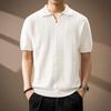 Polo a Maniche Corte Lavorata a Maglia a Treccia Retro da Uomo - Camicia Estiva in Seta di Ghiaccio