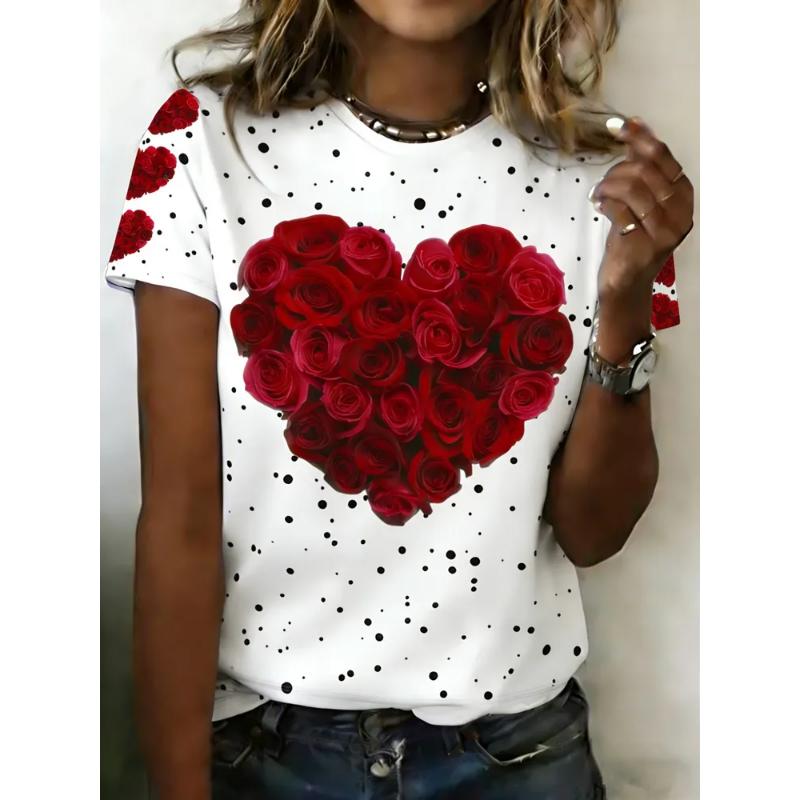 Crew Neck T-shirt Love Short Sleeve Fashion Women's Clothing 3D Love Print Love T-shirt