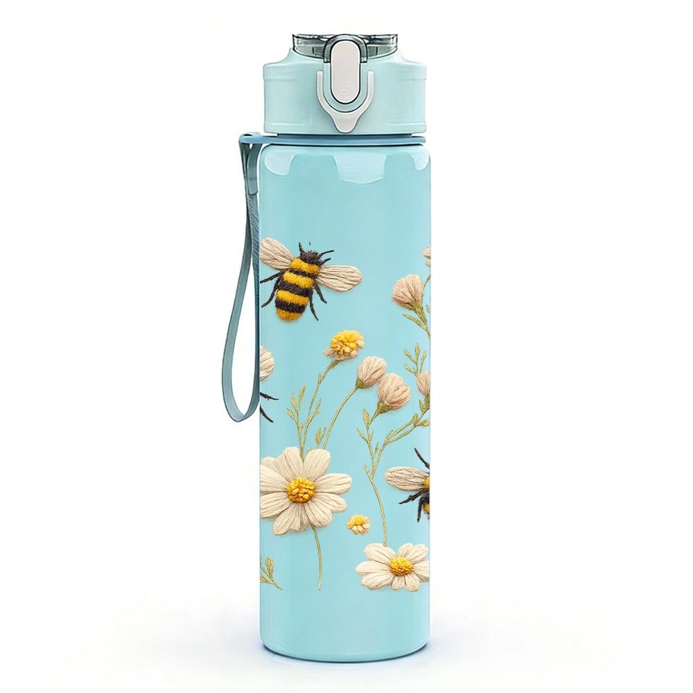 1PC Daisy Dry Wildflower Bouquet Print 750ml Color Plastic Sports Water Bottle Leakproof Flip Straw Lid Suitable for Sports Office Home Use