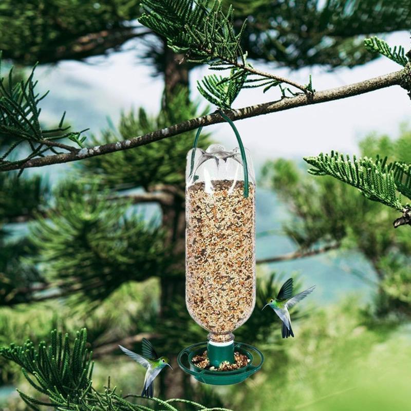 2/1Pcs Outdoor Bird Feeder Automatic Hanging Plastic Feed Bowl For Parrot Pigeon Pet Indoor Bottle Mouth Docking Feeding Suppli