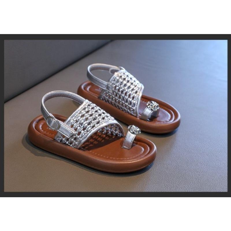 Sandálias de Encaixe com Pérolas para Meninas, Sapatos de Princesa, Sandálias de Praia Trançadas Estilosas para Bebês e Crianças, Sapatos Casuais Frescos