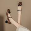 Bow word with rhinestone ballet shoes Mary Jane women's shoes small fragrant style thick heel high heels women's high sense