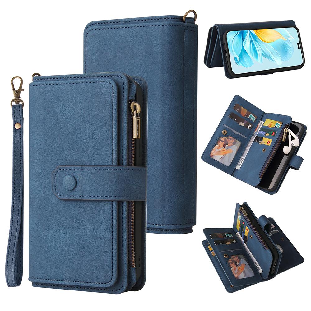 For Honor 200 Lite Zipper Wallet Case with 15 Card Slots and Strap Leather Phone Cover