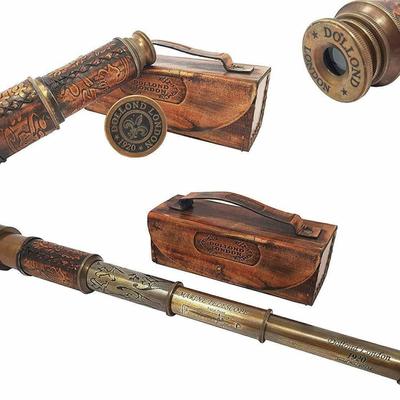 Dollond London 1920 TELESCOPE With Leather Box Antique Brass Marine Collectible