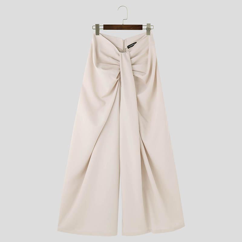 INCERUN Men Zipper Waist Long Pants Casual Twisted Wide Leg Trousers