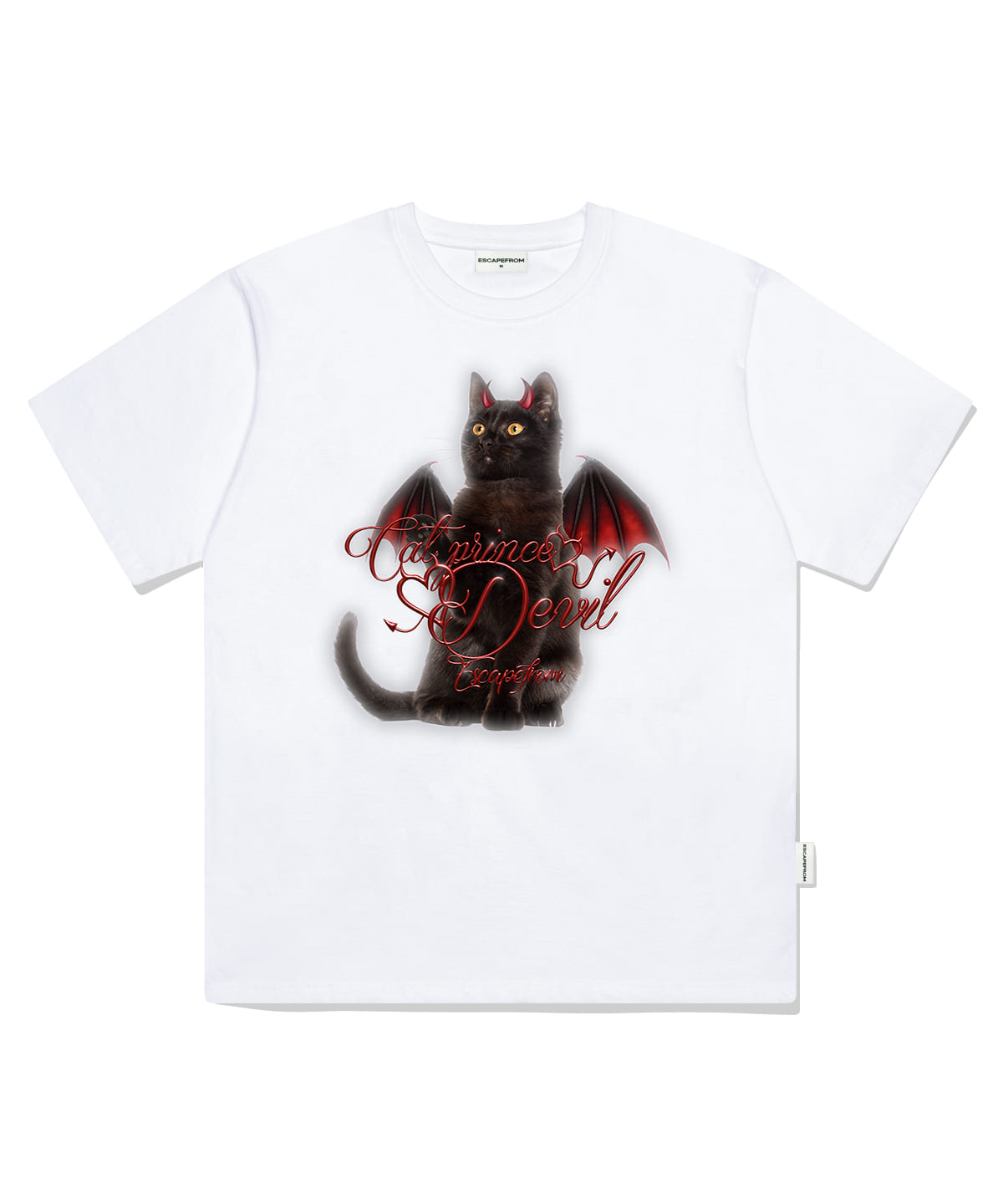 Escape From Cat Prince Devil Print Oversized Short Sleeve T-Shirt White L