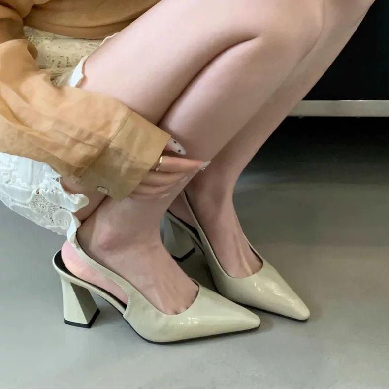 

Pointed sweet high-end versatile super soft stacked sandals new temperament celebrity banquet shoes 40 зелений