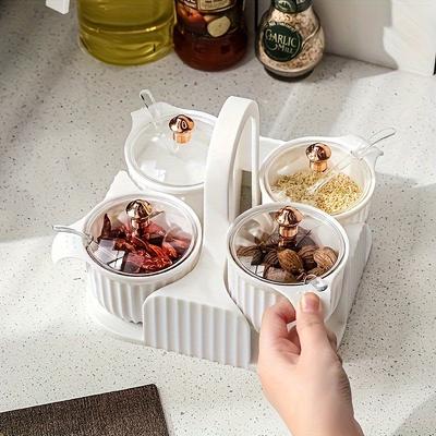 4-Grid Creative Kitchen Seasoning Jar Set with Handle Transparent Lid Seasoning Box Seasoning Tools Kitchen Accessories