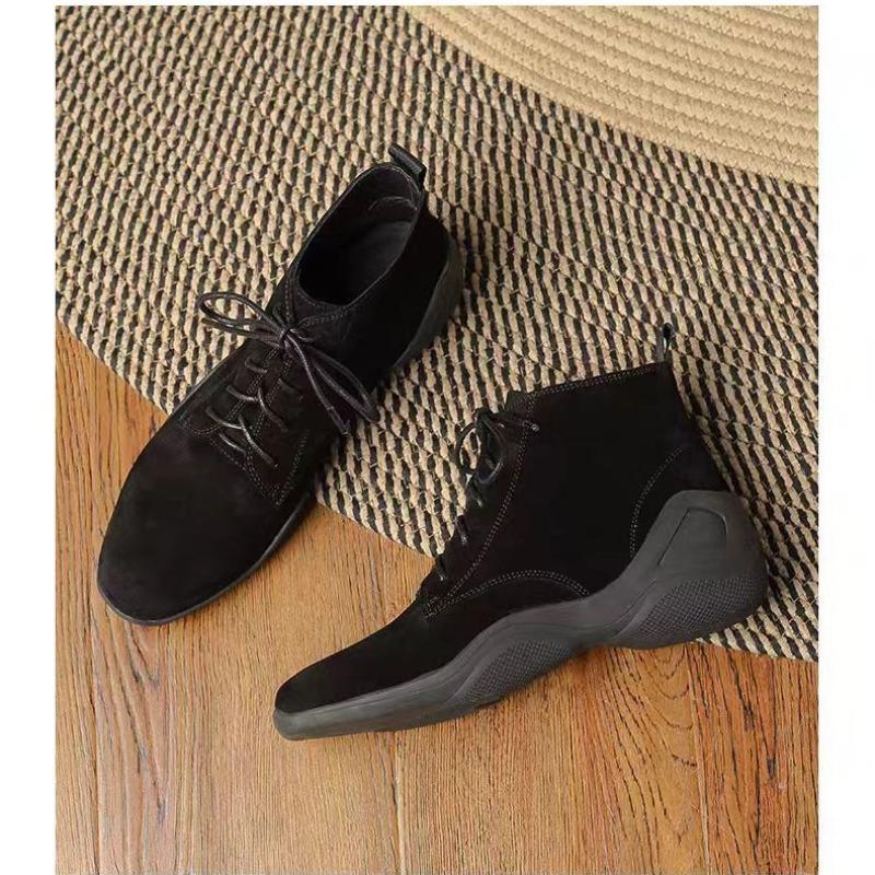 Short Boots Women's Thick Heel Autumn and Winter New Pointed High Heel Ankle Boots Black Fleece Frosted Fleece Medium Heel Bare Boots
