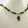 Adjustable Length Tigereye Crucifix Beaded Necklace 8mm Natural Beads Design Elegant Style and Good Luck Charm
