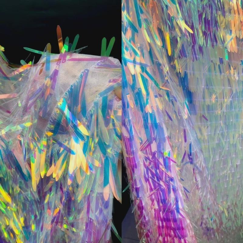 Ткань с пайетками Вышивка пайетками Кисточки Ткань для платья Ткань для сценического платья Вечернее платье Свадебная дизайнерская ткань Ткань для фона на день рождения, фестиваль, вечеринку 100x125cm  1pcs