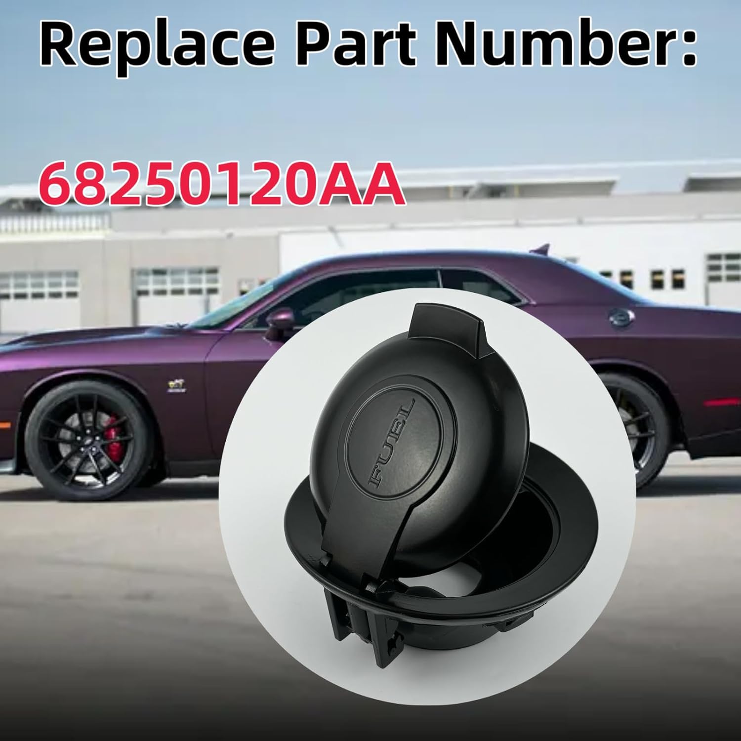 68250120AA Fuel Filler Door Cap for Dodge Challenger 2008-2023 - Carbon Fiber & Matte Black Gas Cover Replacement, Durable Vapor Edition Design