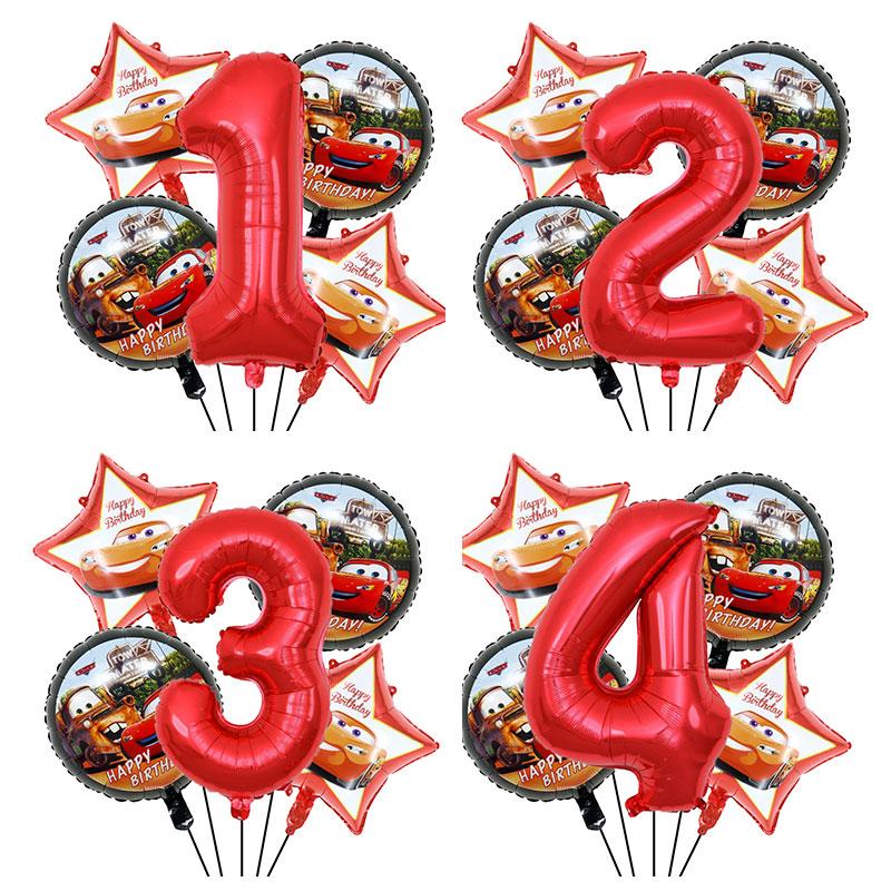 BEPAN Cute Round Five-pointed Star McQueen Car Theme Foil Balloons Set Number 1-9 Balloon Kids Birthday Party Baby Shower Decoration