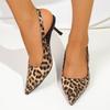 Foreign Trade Leopard Print Temperament Character High Heels Women Fat Feet Wide Pointed Head Thin Heel Rear Empty Shallow Mouth Bag Head Sandals 42