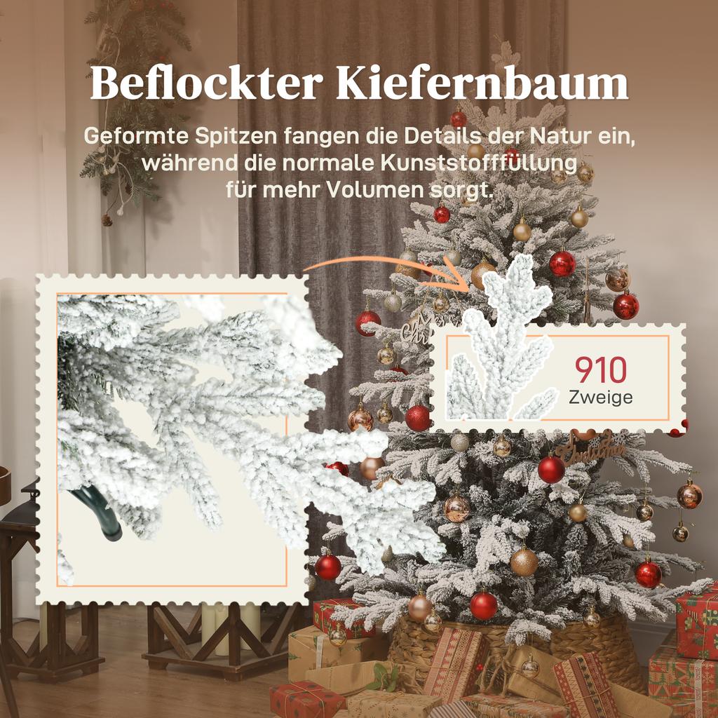 Artificial Christmas Tree, 150cm Christmas Tree with Snow, 1162 Branches, Foldable Metal Stand