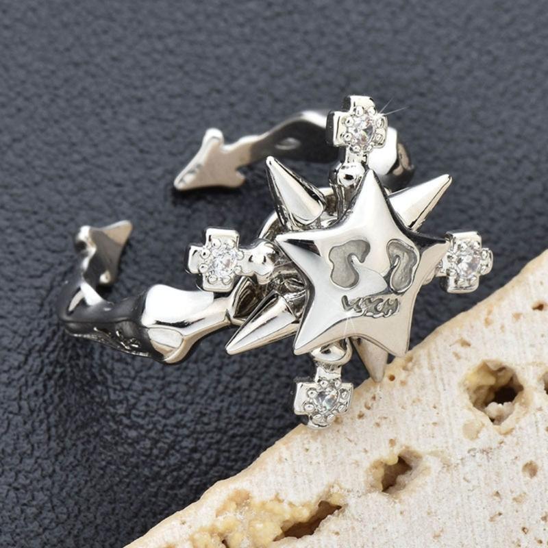 Fashion Rotating Star Ring For Women Girl Silver Color Trend Zircon Rotatable Open Ring Drop Shipping Party Gift