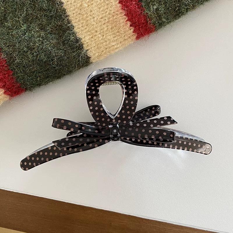 Polka Dot Acetate Bow Hair Claw Clip Large Size Plastic Shark Clips Sweet Elegant Women Hair Accessories