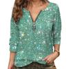 Damen-Shirt mit Rundhalsausschnitt, Reißverschluss, halbe Knopfleiste, Langarm-Pullover, glitzernde Pailletten, reguläre Passform