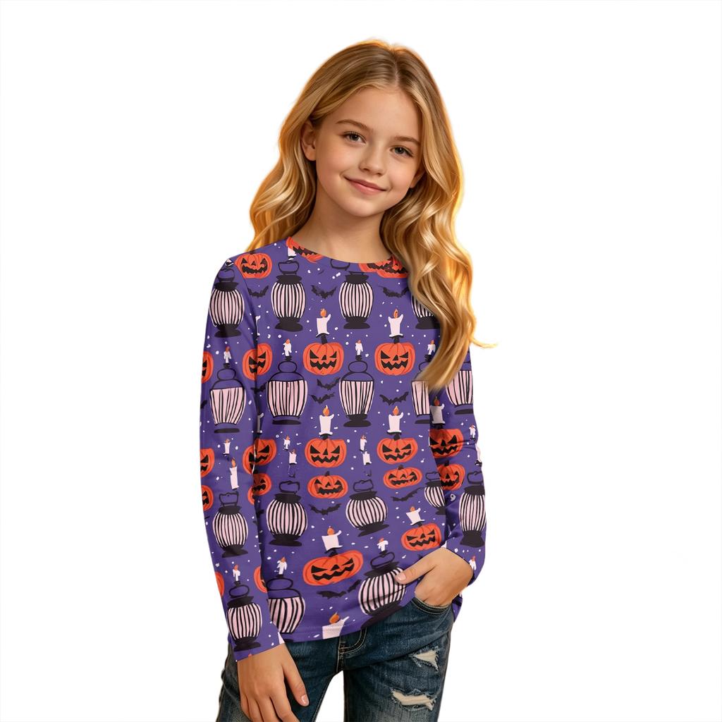 Kids' Halloween Printed Long Sleeve Round Neck T-Shirt