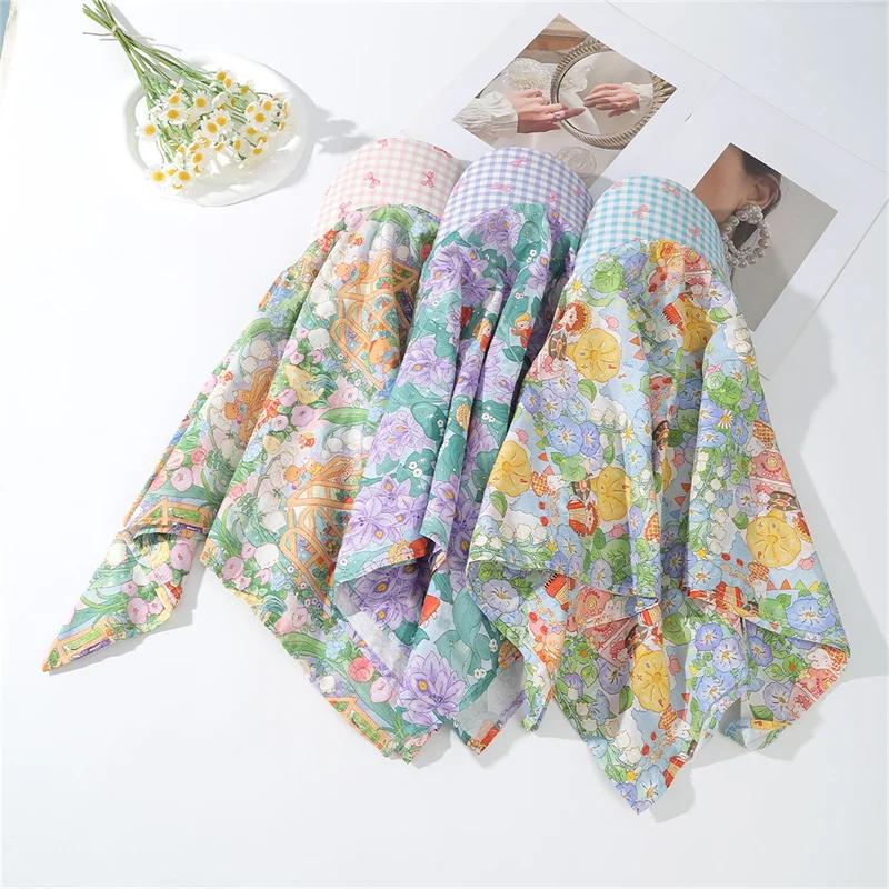 Korean Strap Headscarf Cap Pastoral Triangular Cap Women Summer Sun Protection Plaid Hip Hop Sun Visor