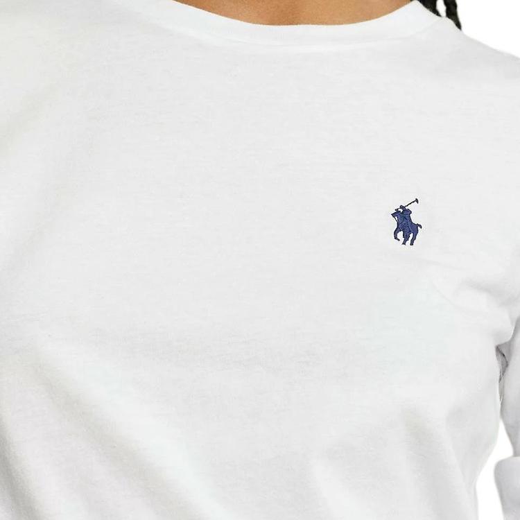 Polo Ralph Lauren Solid Logo Embroidered Crew Neck Knit Long Sleeve T-Shirt Women Tops White WMPOKNINCU20696-100