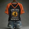 Women's Casual V-Neck Short Sleeve Halloween Print T-Shirt with Raglan Sleeves