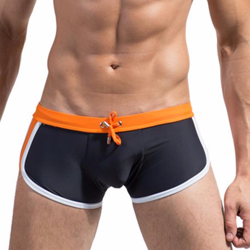 Men's Quick-Dry Color Block Swim Trunks, Drawstring, Plus Size Available.