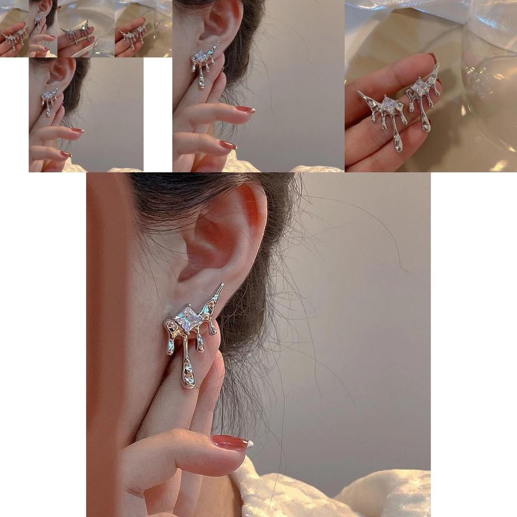 Stylish Asymmetric Teardrop Diamond Earrings Plated Geometric Studs For Women 2023