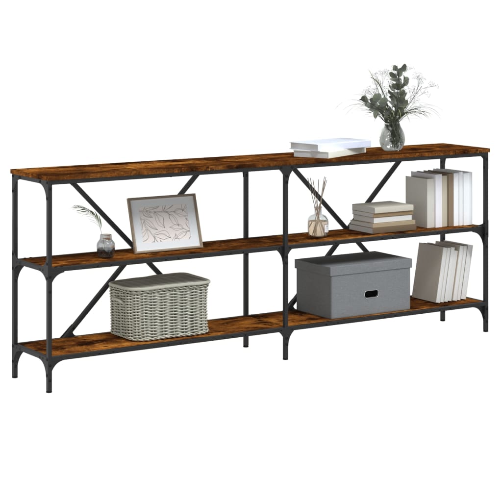 Console Table Smoked Oak 200 x 30 x 75 cm Wood Based Material and Iron