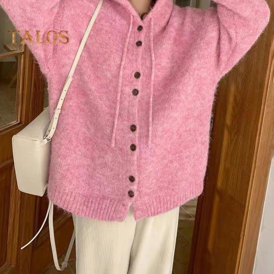 Női pulóver kabát kapucnis húzózsinór hosszú ujjú kötőkabát egyszínű gombok záródás alkalmi kötés felsőruházat