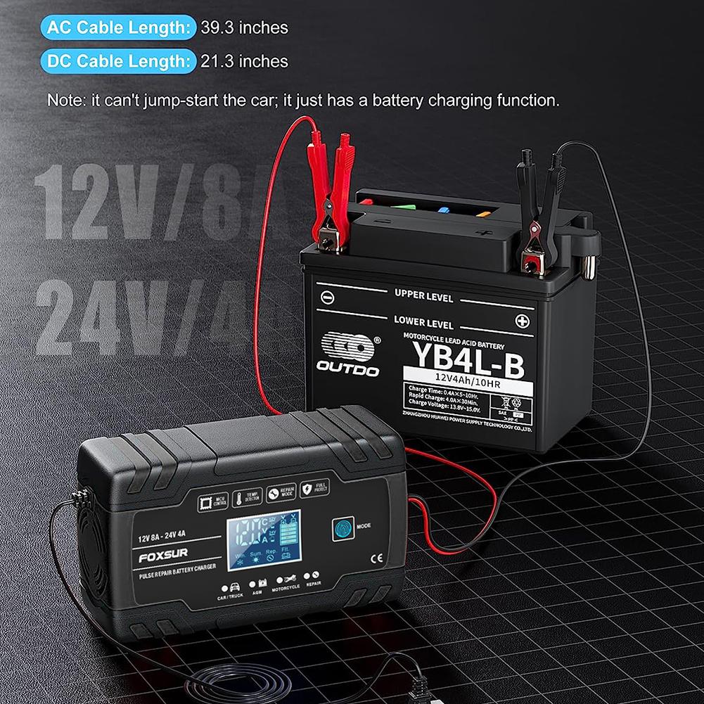 Smart Battery Charger 3-stage 12V 24V 8A Digital Car Battery Charger LCD Display Automatic Battery Charger for Lead-Acid GEL AGM