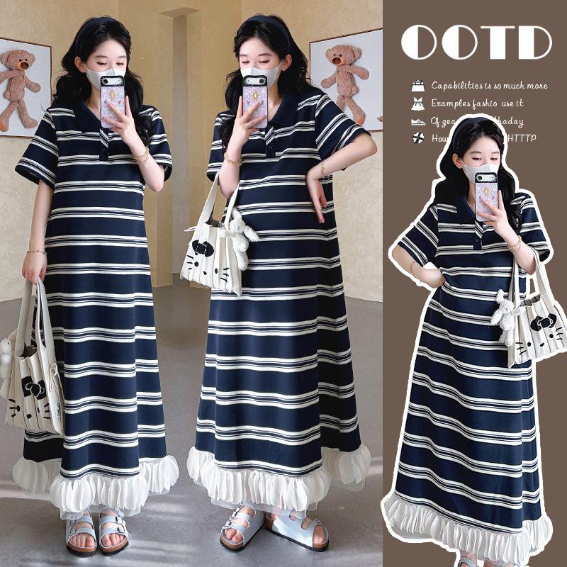 Real Shot 2026 Summer POLO Collar Pique Fabric Petal Plus Size Long Dress 2XL