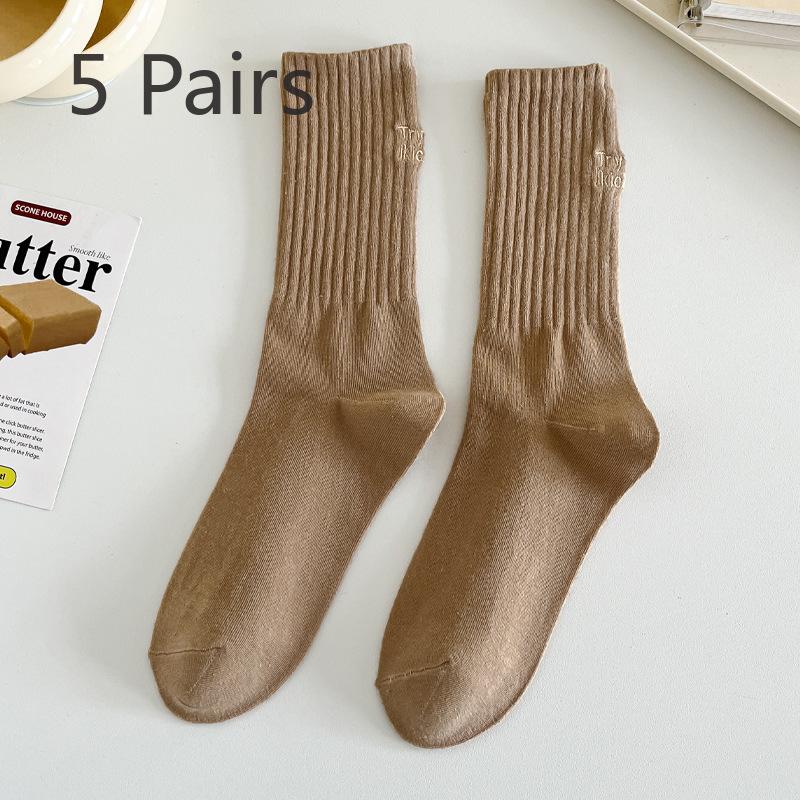 5 Pairs of Women's Mid-calf Socks Outside The Spring and Autumn Tide Cotton Stacked Small White Shoes Love Letters Long Milk White Socks