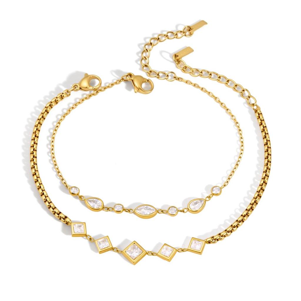 Wanxing 18K Gold Stainless Steel Teardrop Zircon Bracelet - Versatile, High-End European & American Jewelry