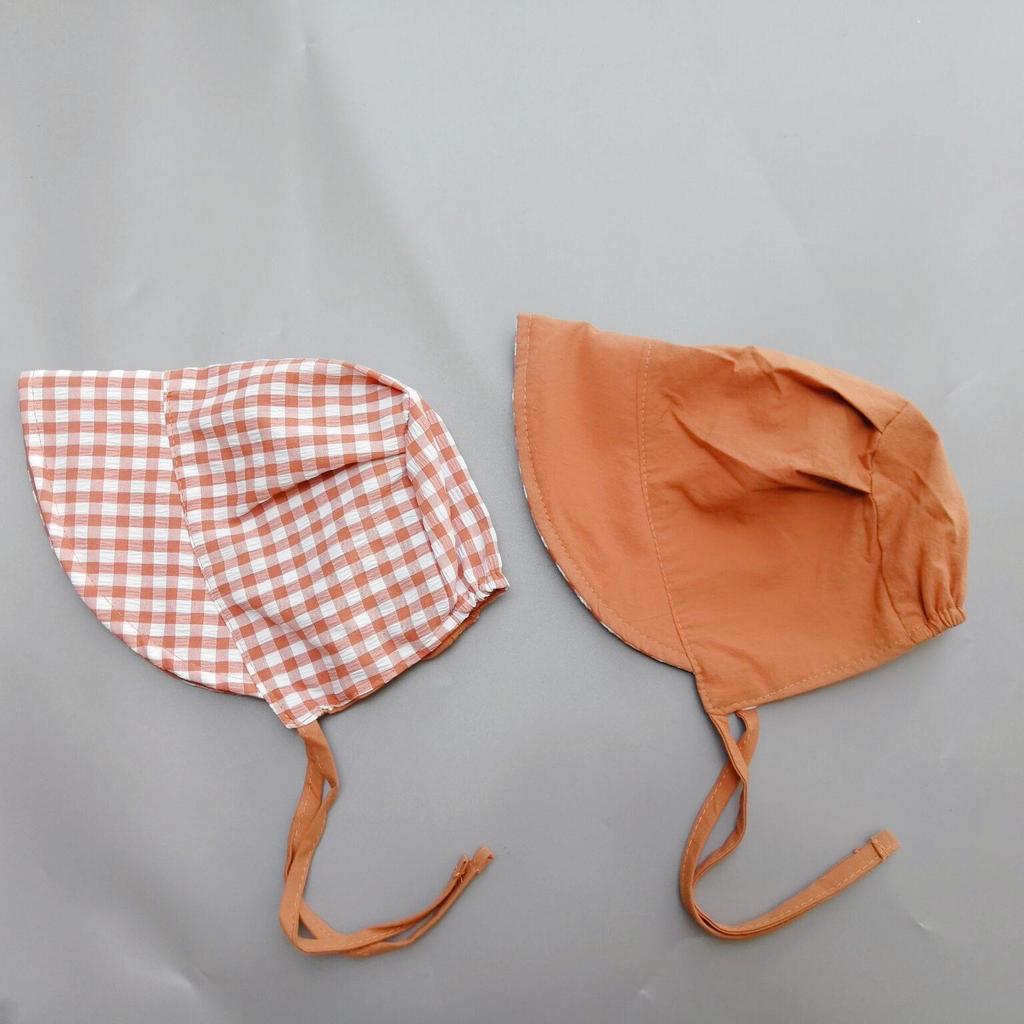 Double Sided Plaid Baby Bucket Hat Summer Cotton Infant Sun Visor Cap Korean Solid Color Reversible Kids Fisherman Caps Bonnet